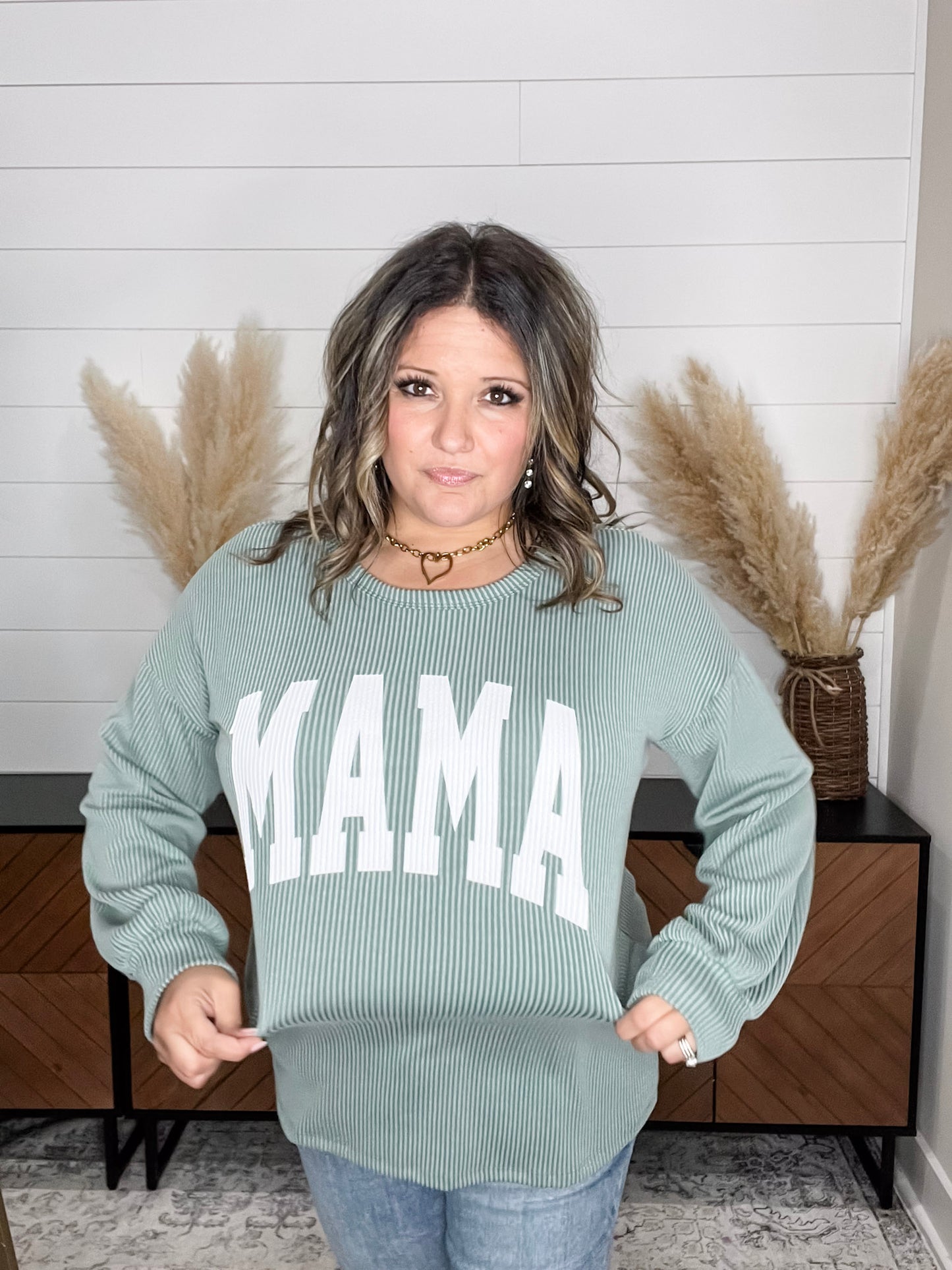 "Mama" Corded Long Sleeve Top (Multiple Colors)