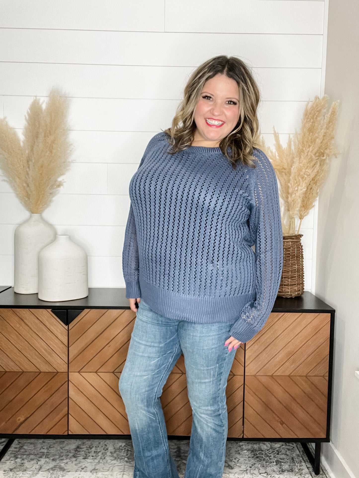"Cut the Chill" Long Sleeve Lighweight Sweater (Denim)