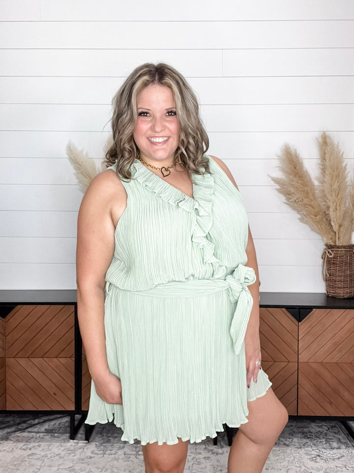 "Colton" Crepe Ruffle Front Tank Dress