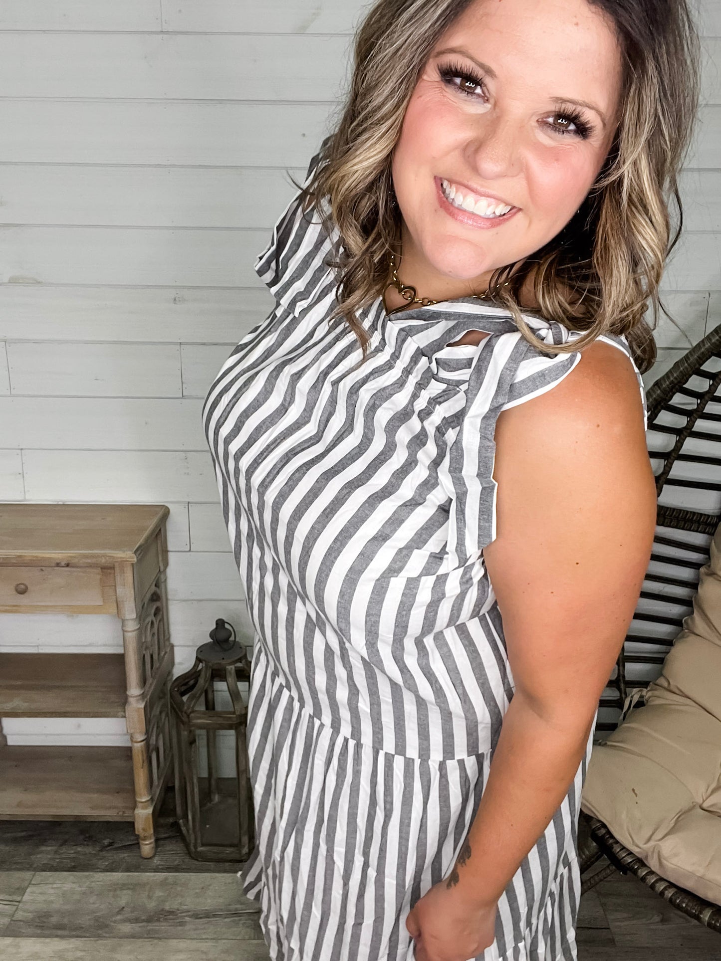 I'm Ready Striped Tiered Maxi Dress with Shoulder Ties