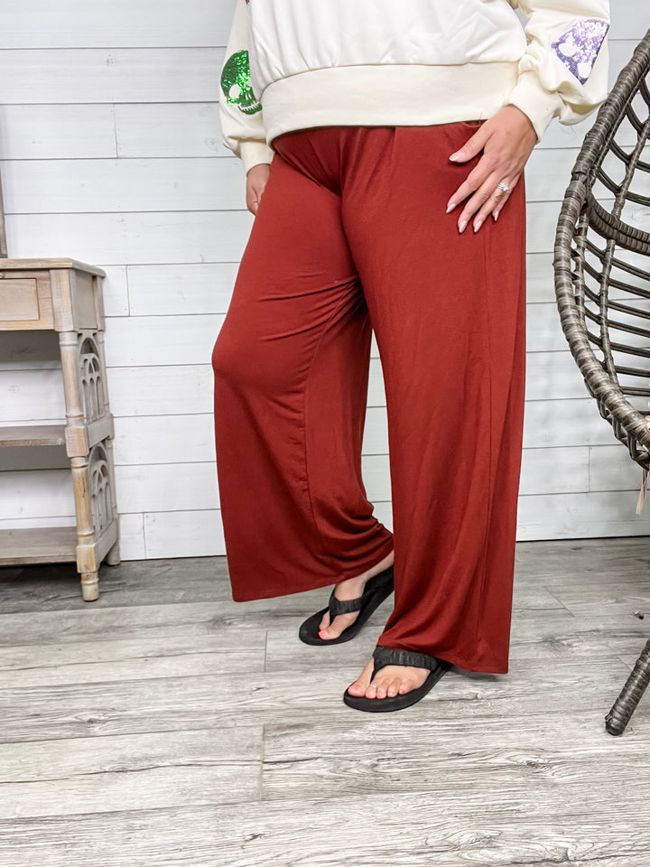 Smocked Waistband Lounge Pants (Olive and Rust)