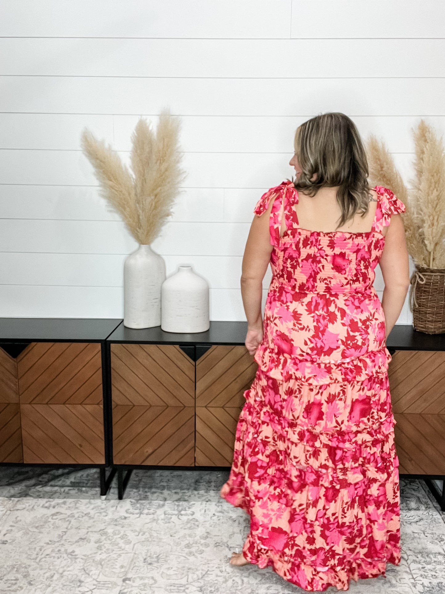 "Cabana" Smocked Floral Ruffle Tiered Maxi Dress