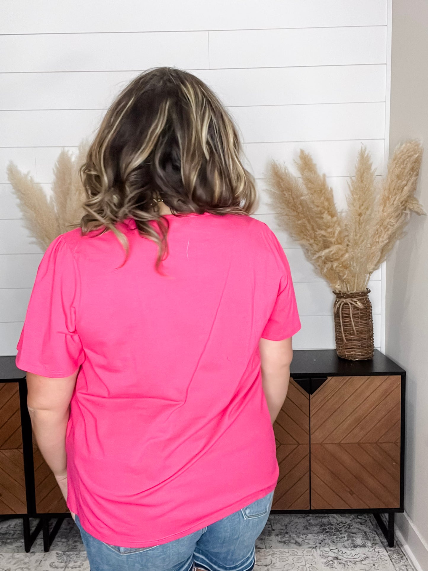 "Rearview" Short Sleeve with Side Slits (Fuchsia)