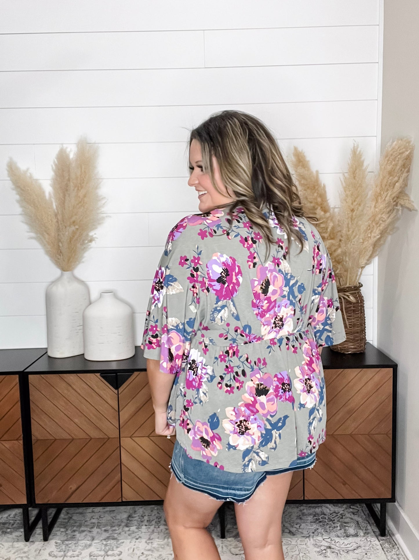 "Well Wishes" Floral V Neck 3/4 Bell Sleeve