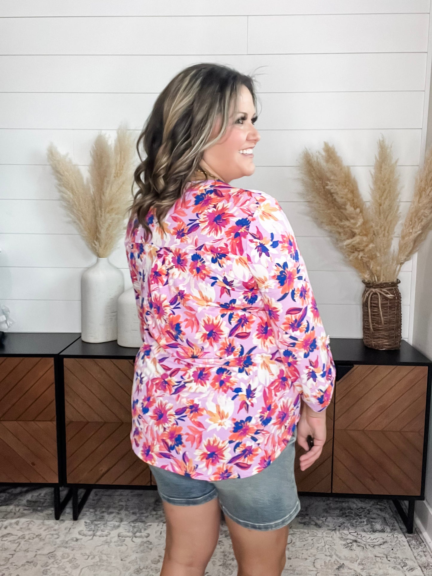 "Season" 3/4 Sleeve Split Neck Tops