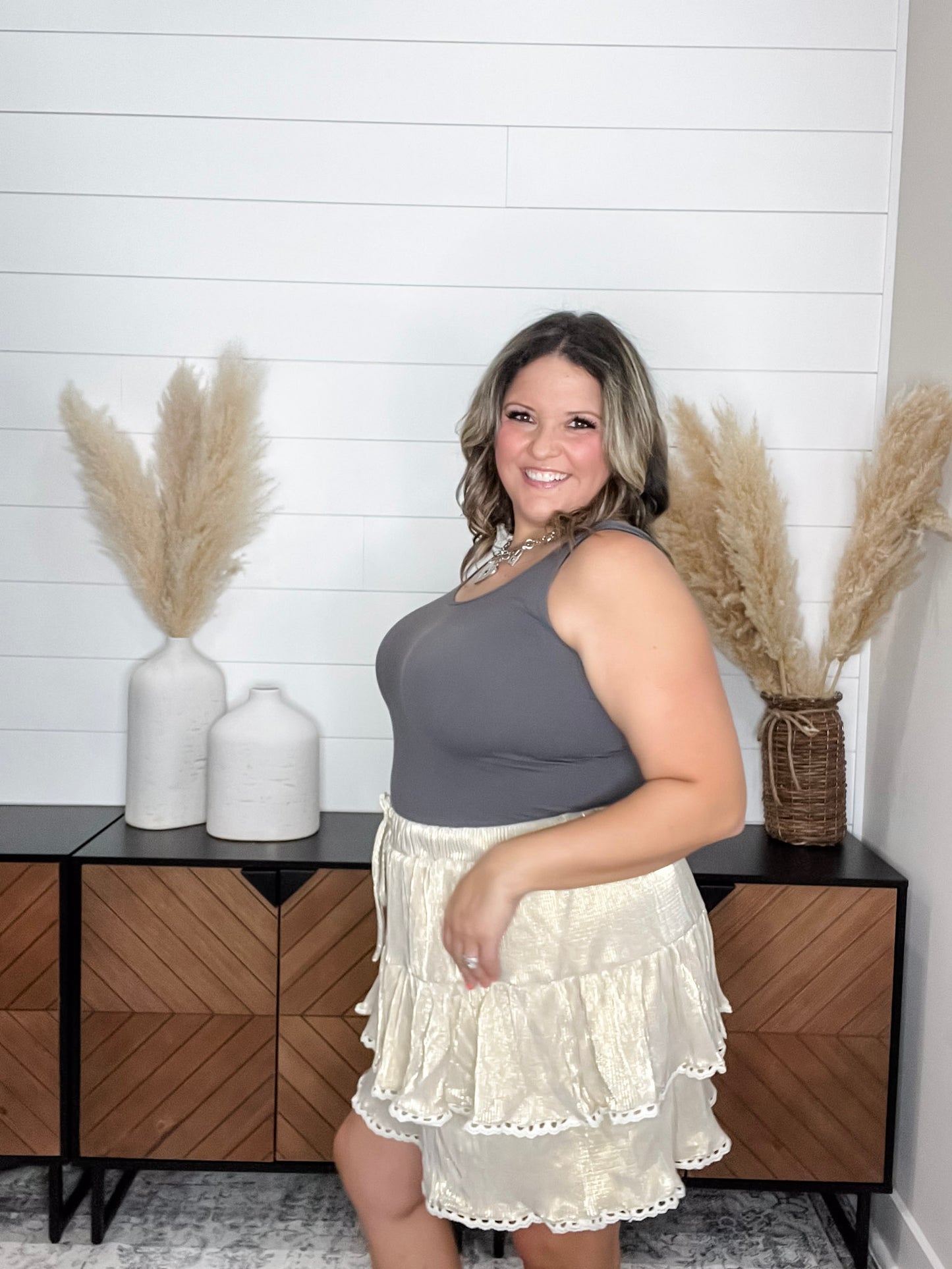 "Hamill" Ribbed Gold Foil Skirt with Built in Shorts