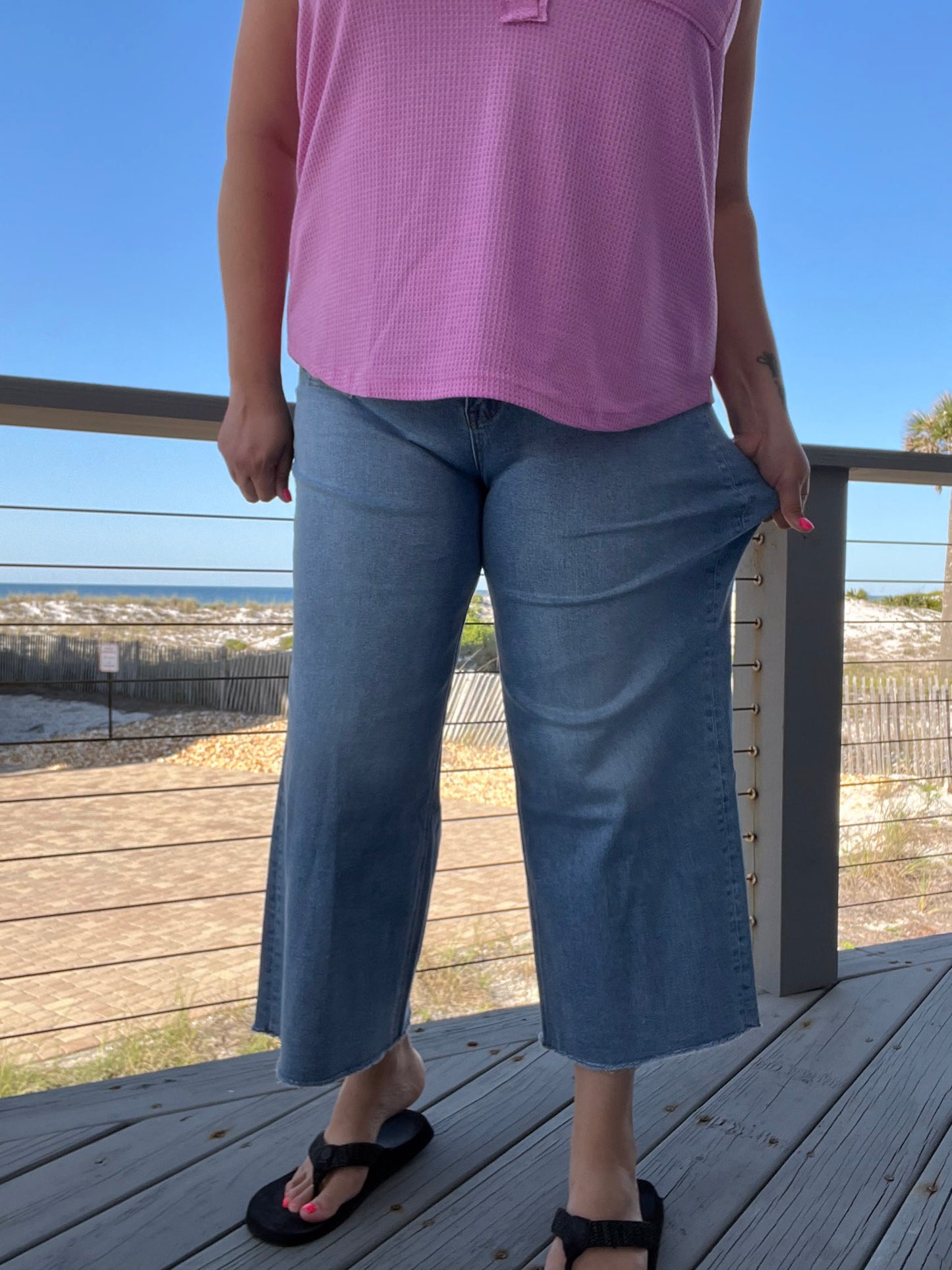 Mica Denim Wide Leg Jeans with square pocket detail