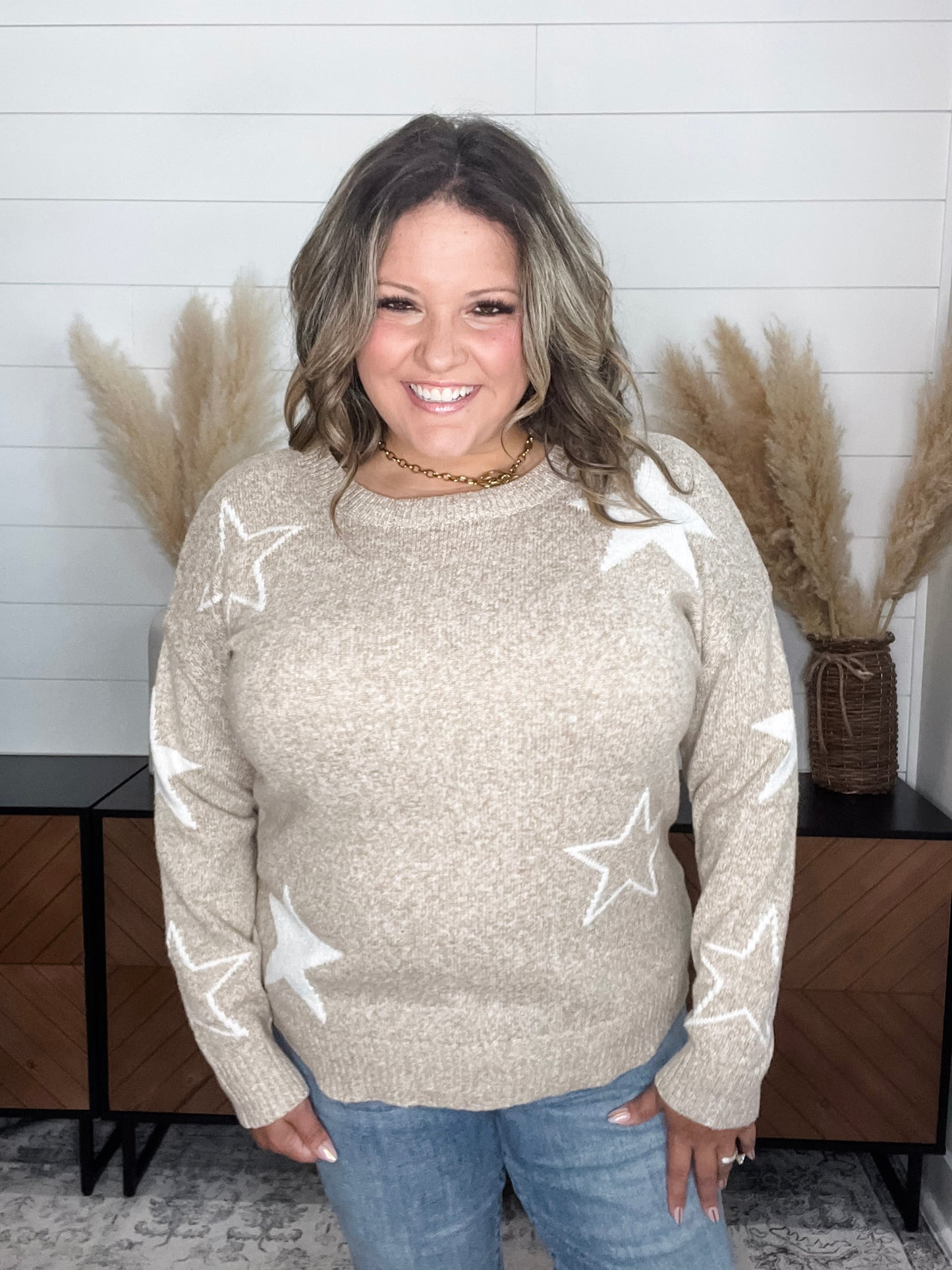 "Anarbor" Star Detail Long Sleeve Sweater
