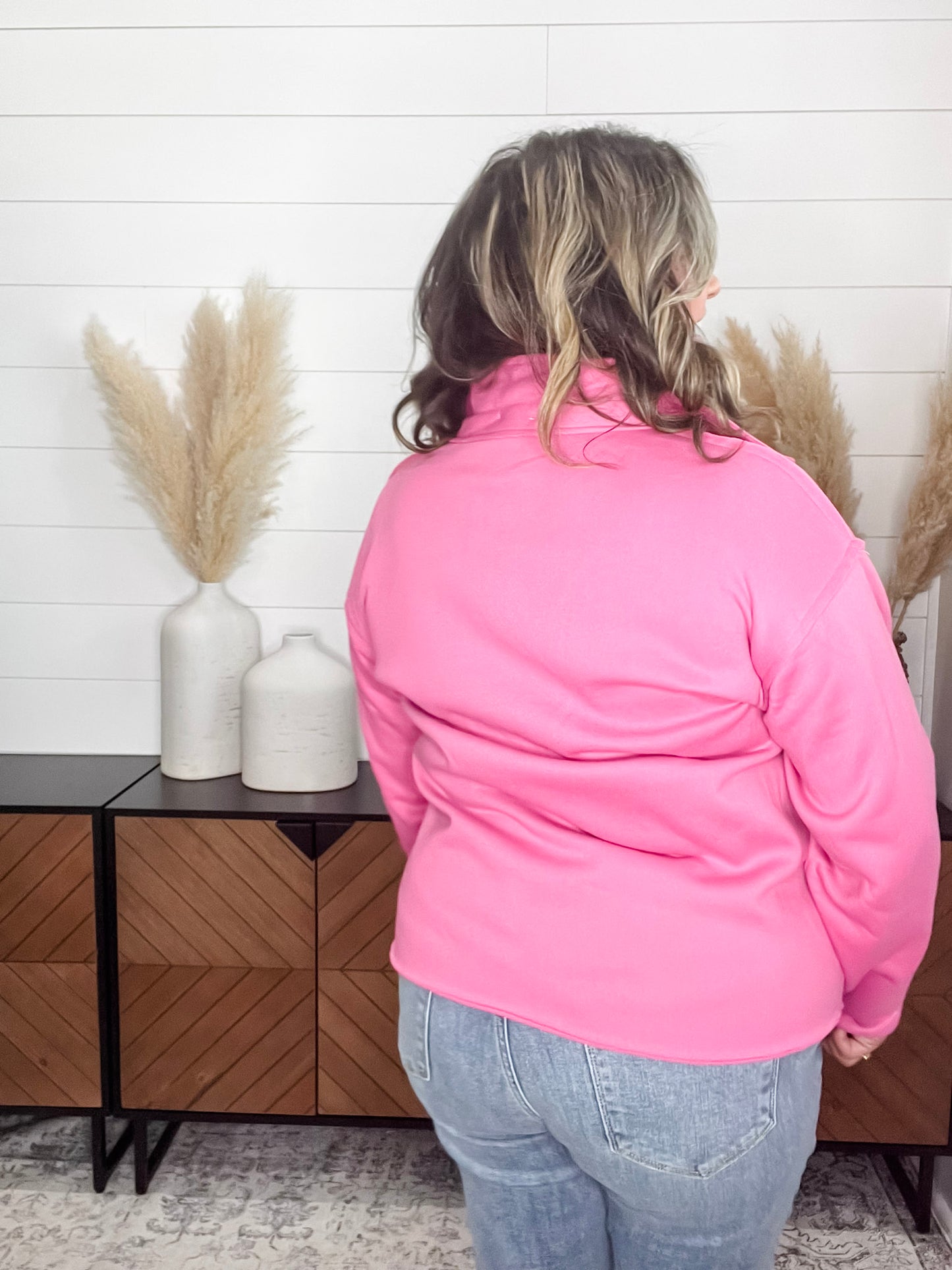 "Bubblegum" Long Sleeve Split Neck Sweatshirt