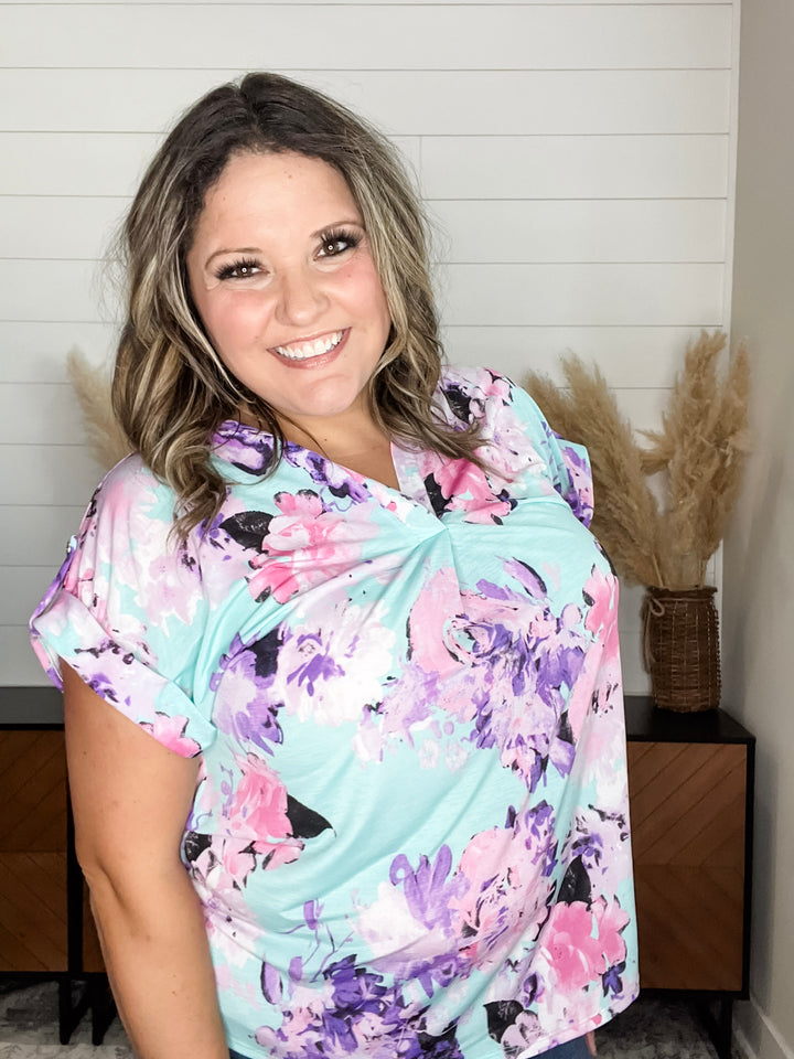 "Convict" Split Neck Cuffed Short Sleeve