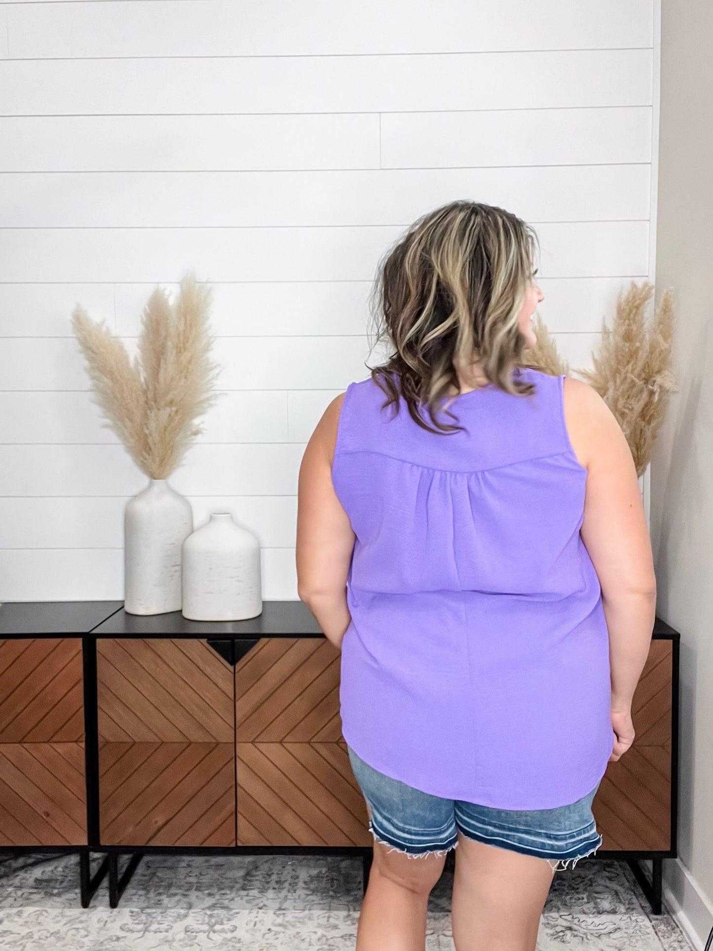 "Swanton" Deep V Tank with Front Pleat (Orchid Glow)