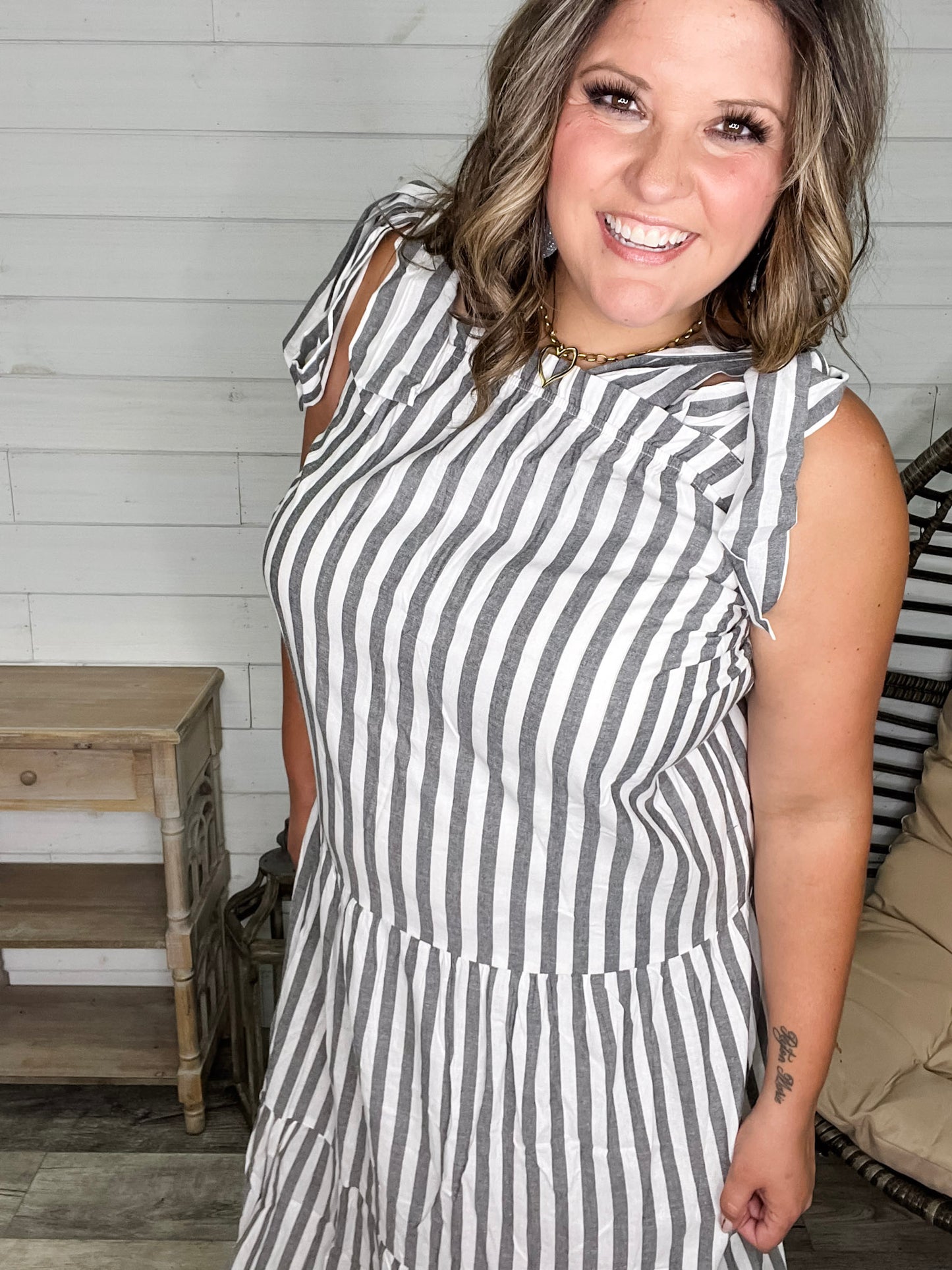I'm Ready Striped Tiered Maxi Dress with Shoulder Ties