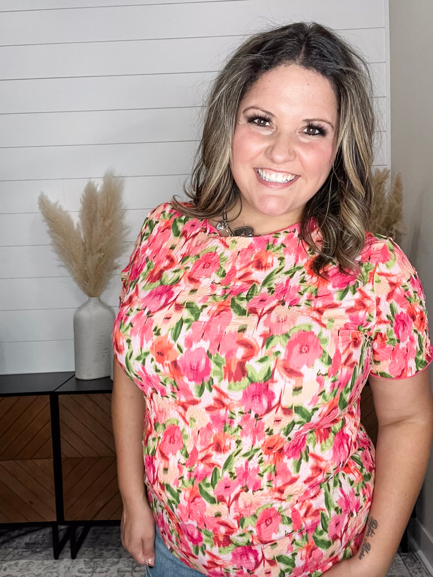 "Vibes" Short Sleeve Floral Top