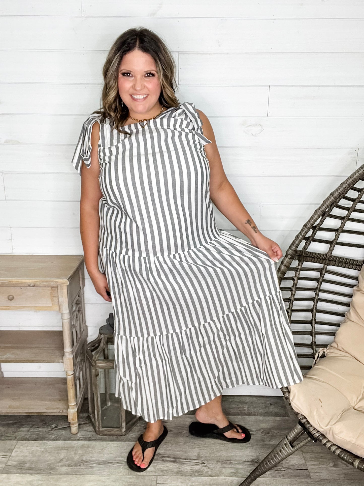 I'm Ready Striped Tiered Maxi Dress with Shoulder Ties