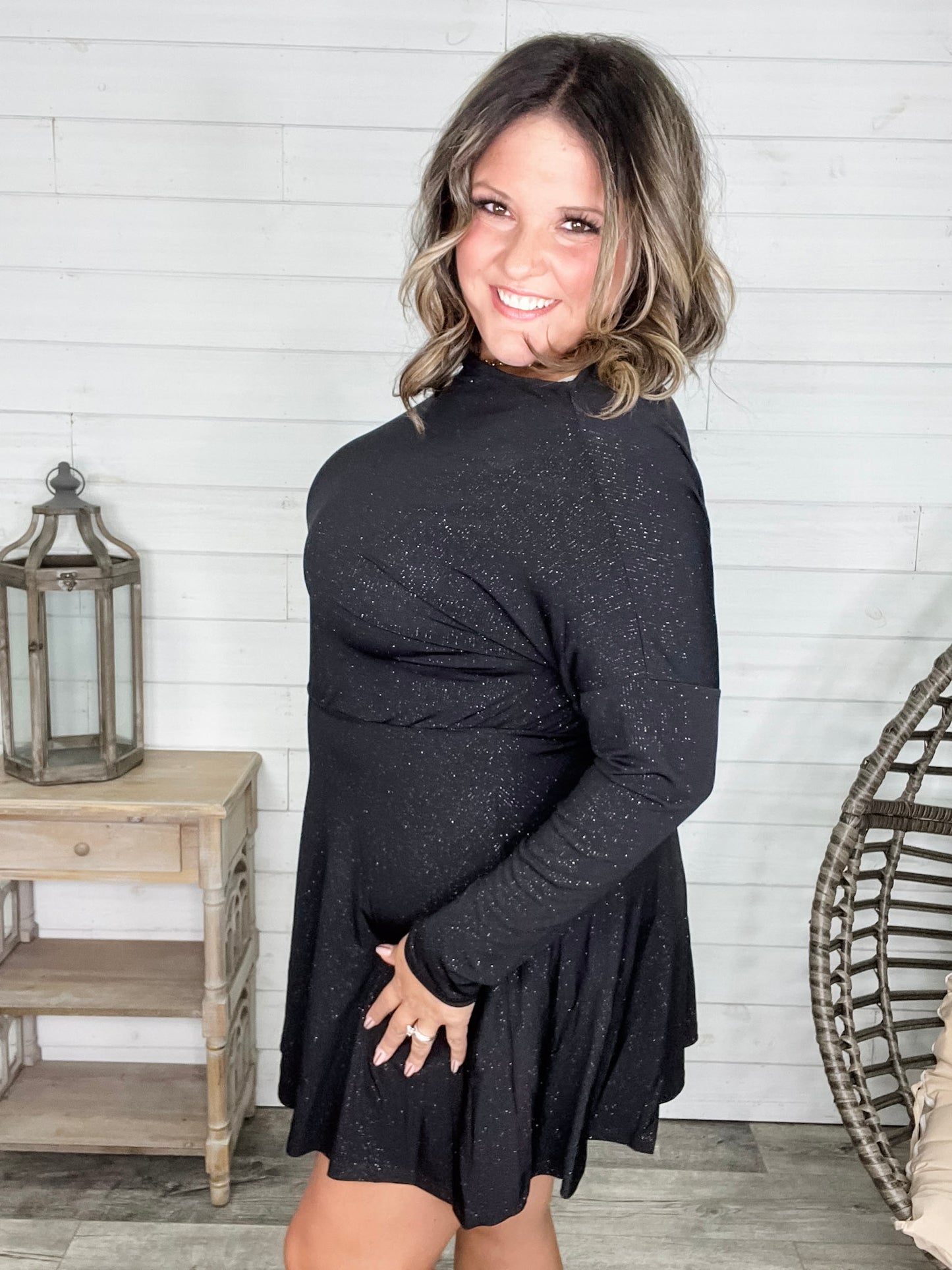 "Tiny Dancer" Boat Neck Sparkle Dress with Built in Shorts (Color Options)