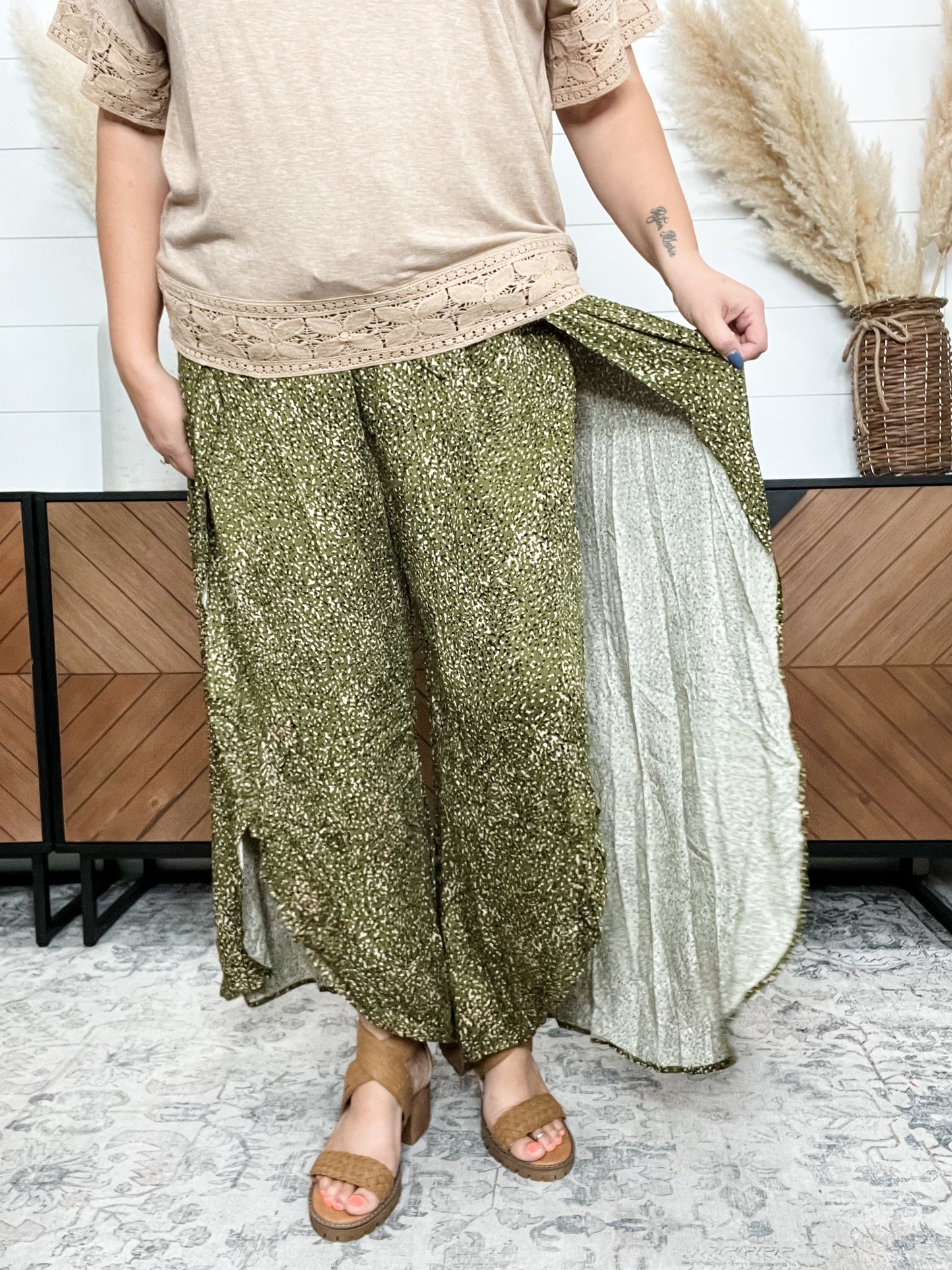 "Topeka" Casual Wide Leg Side Slit Pants