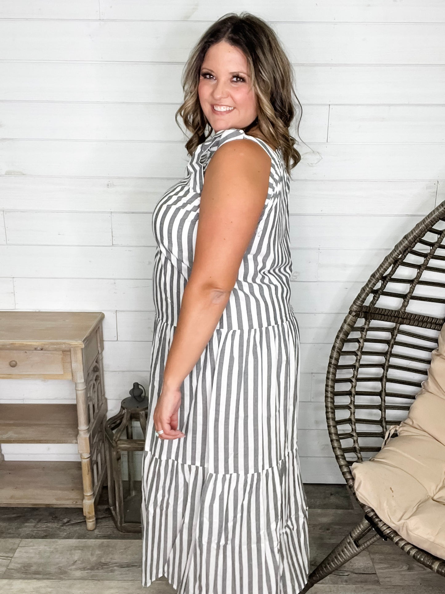 I'm Ready Striped Tiered Maxi Dress with Shoulder Ties