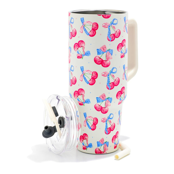 Cherries & Americana Bow Printed 40oz Tumbler