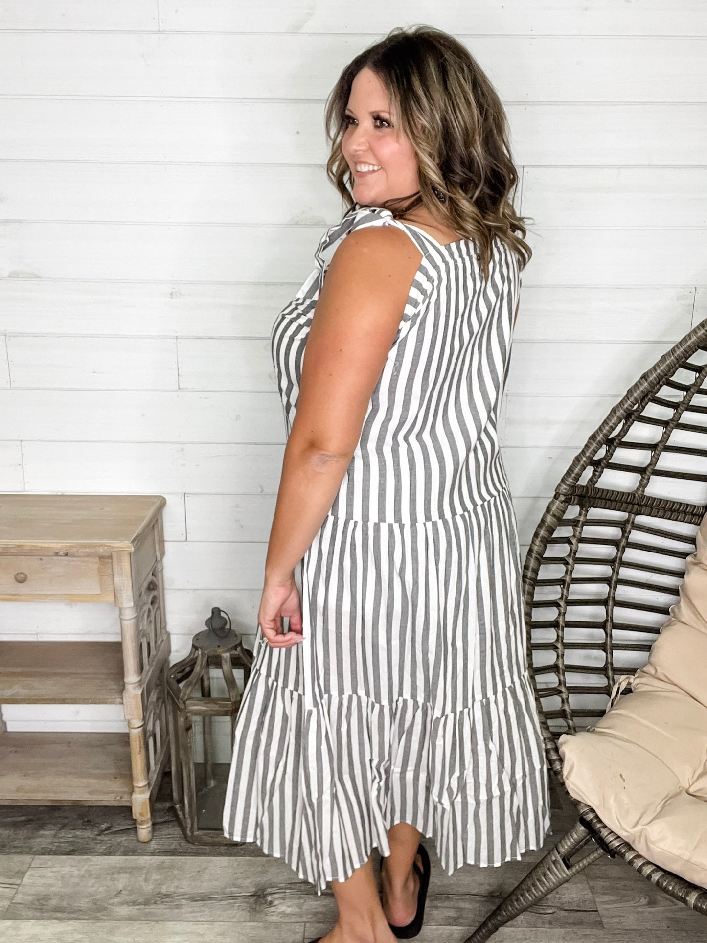 I'm Ready Striped Tiered Maxi Dress with Shoulder Ties