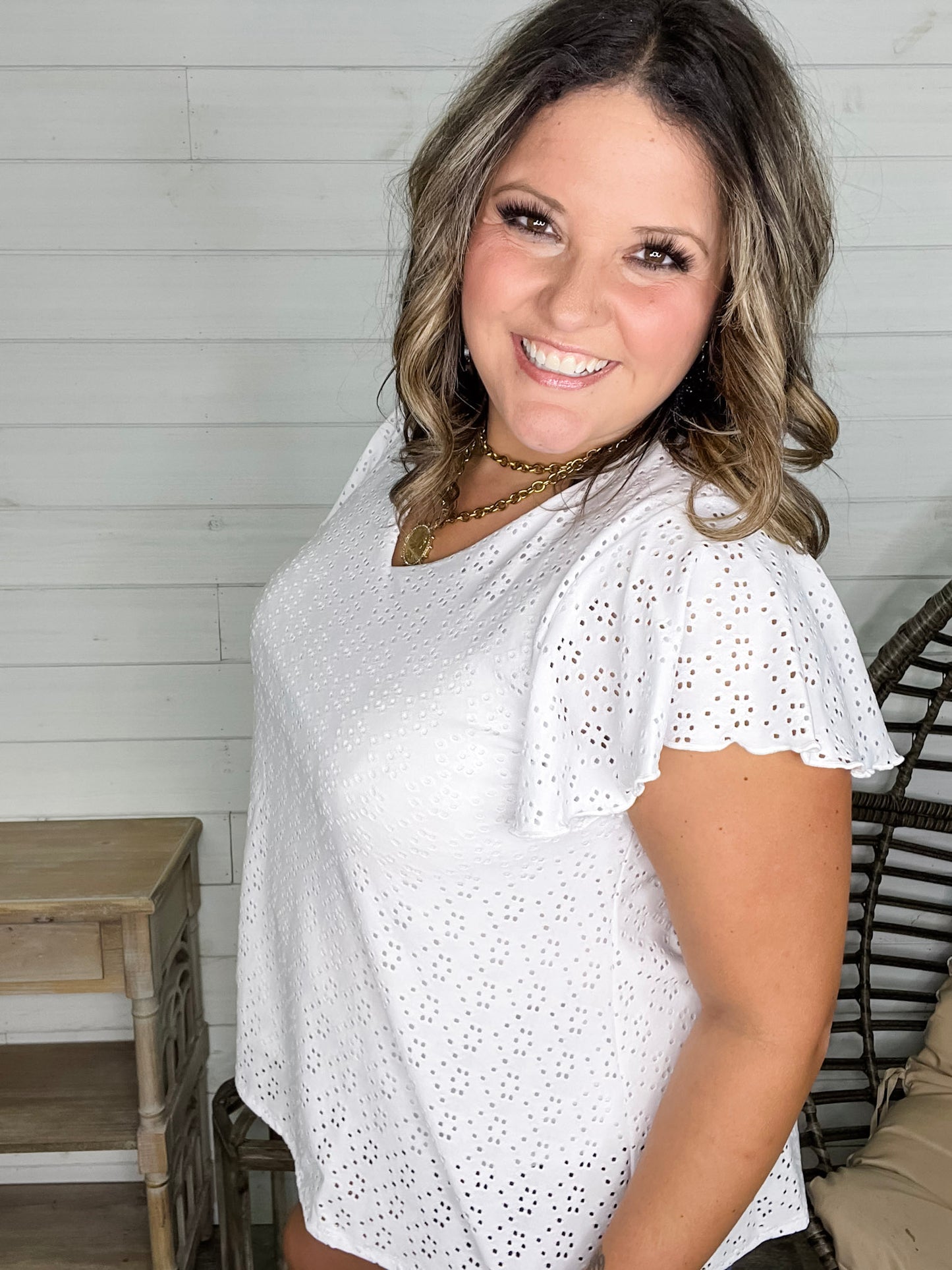 "Counting On It" Eyelet Ruffle Cap Sleeve (White)