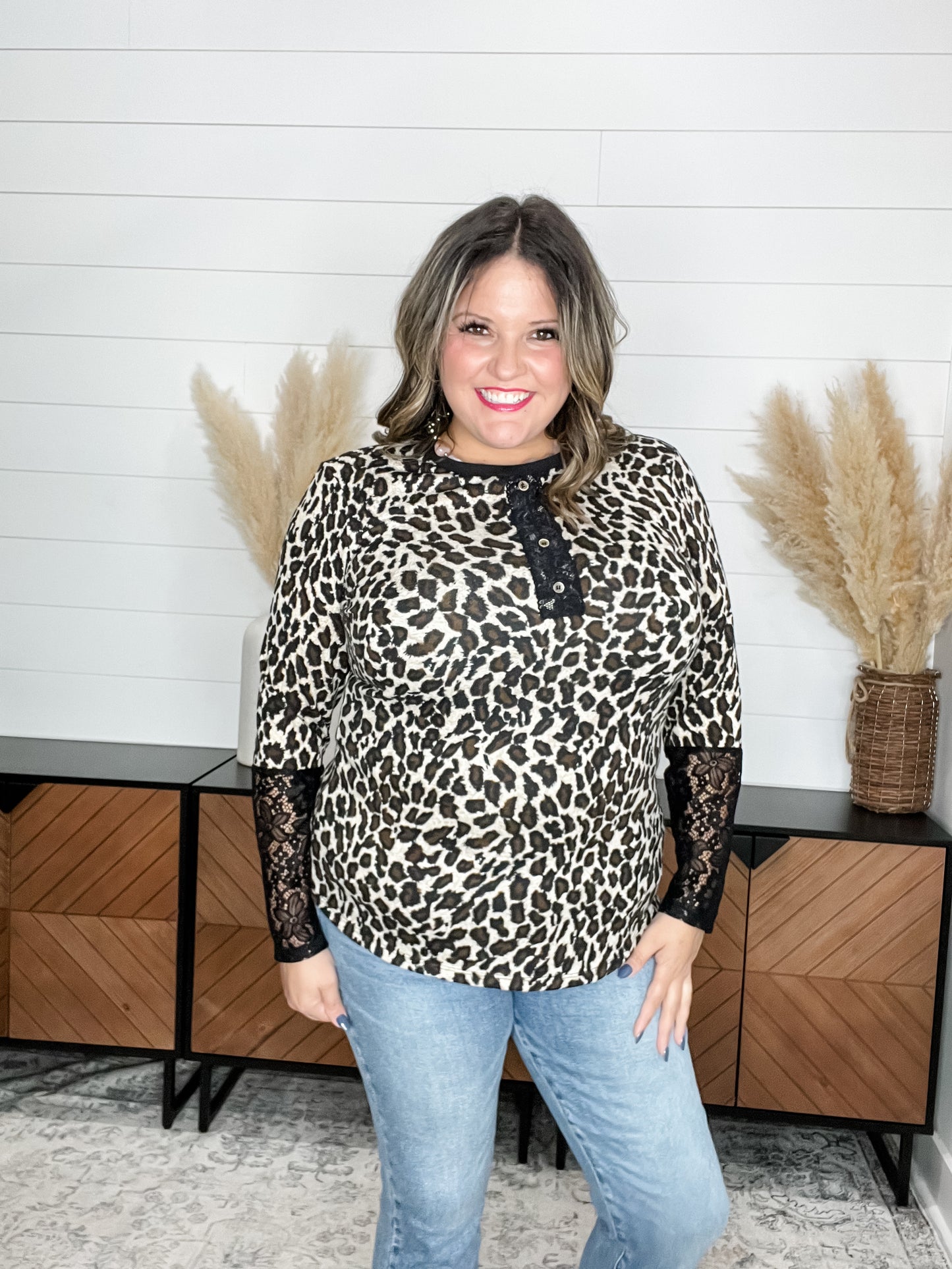 "Winfrey" Animal Print Long Sleeve with Lace Detail