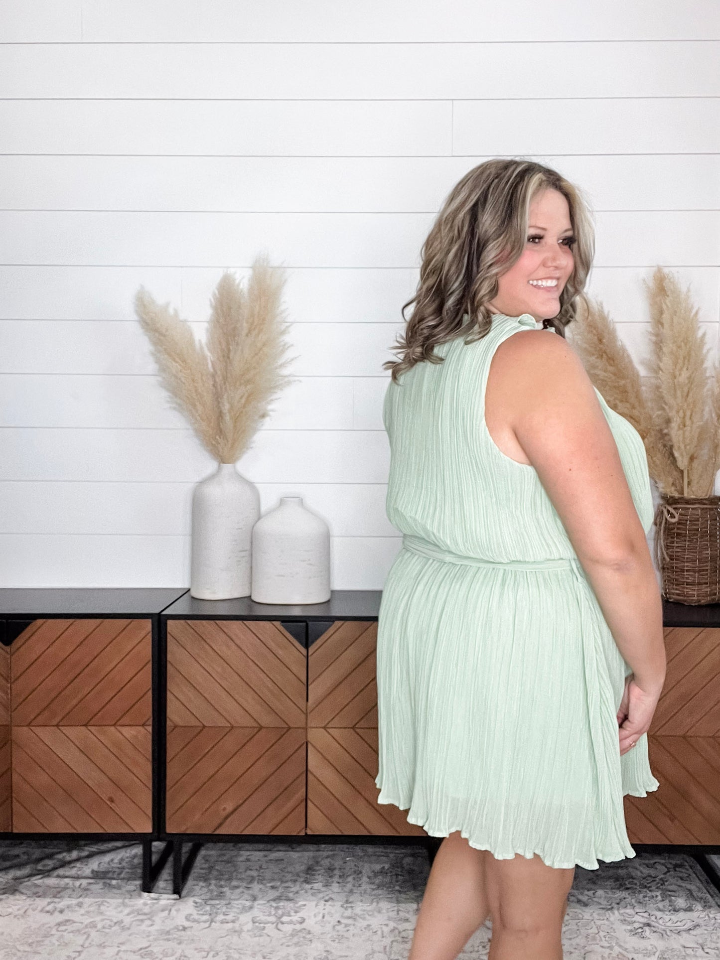 "Colton" Crepe Ruffle Front Tank Dress