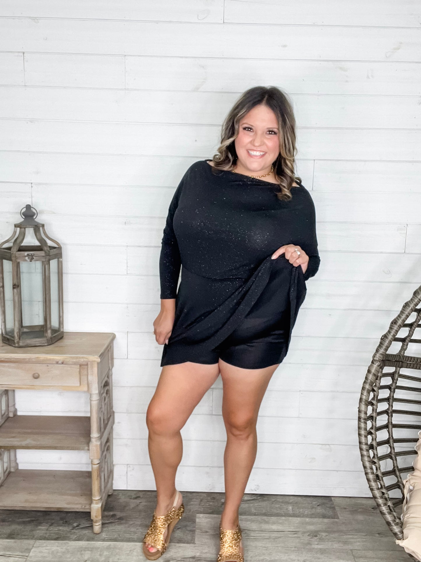 "Tiny Dancer" Boat Neck Sparkle Dress with Built in Shorts (Color Options)