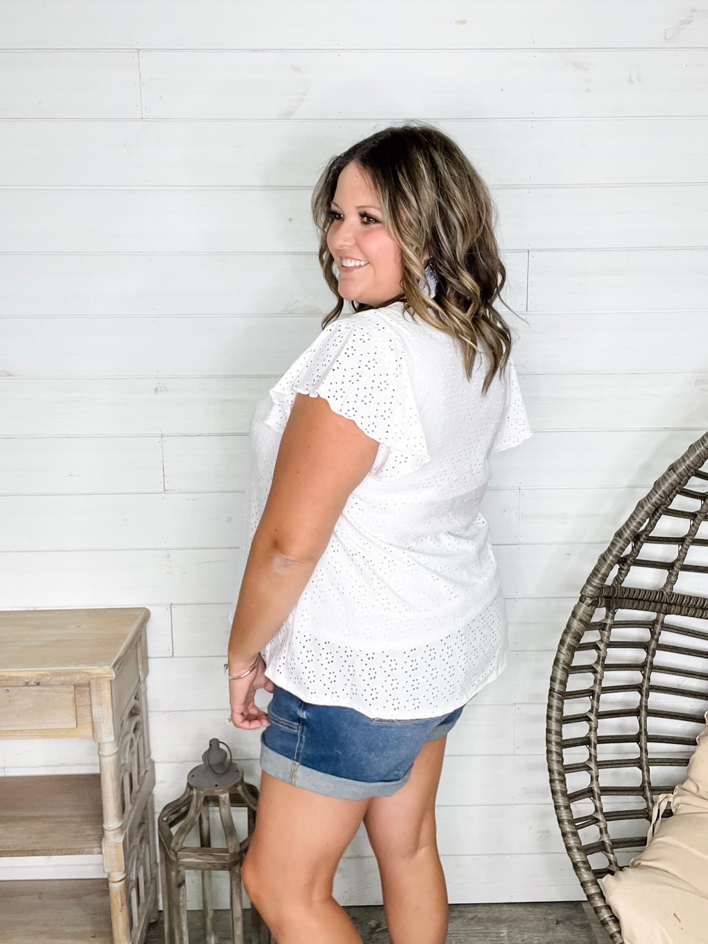 "Counting On It" Eyelet Ruffle Cap Sleeve (White)