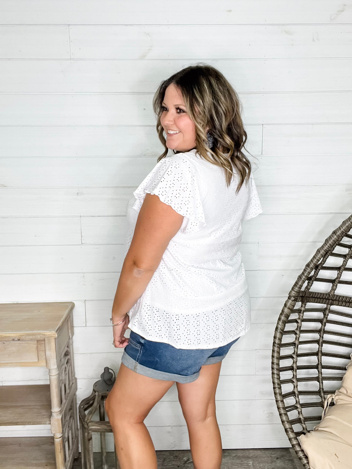 "Counting On It" Eyelet Ruffle Cap Sleeve (White)