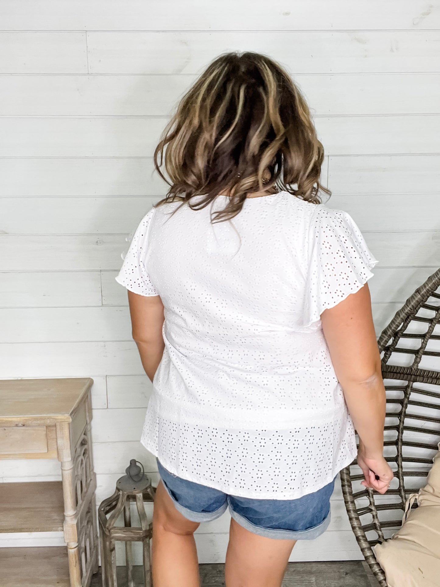 "Counting On It" Eyelet Ruffle Cap Sleeve (White)
