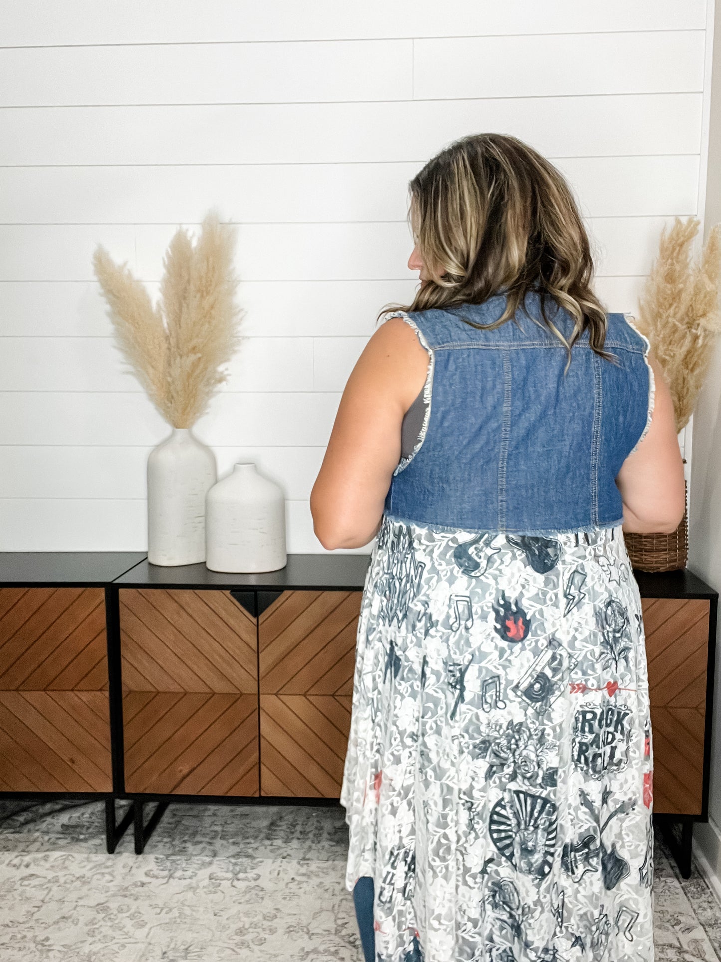 "Rock & Roll" Denim and Lace Vest