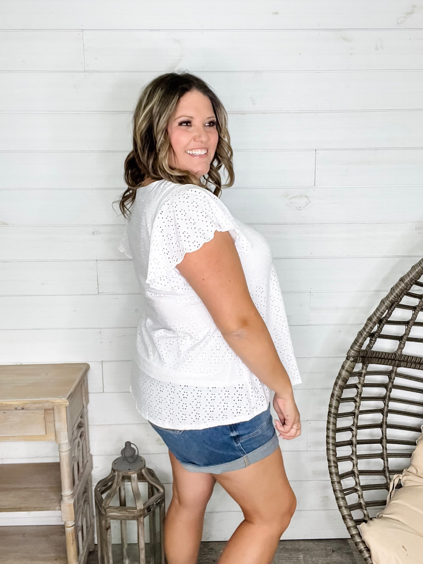 "Counting On It" Eyelet Ruffle Cap Sleeve (White)
