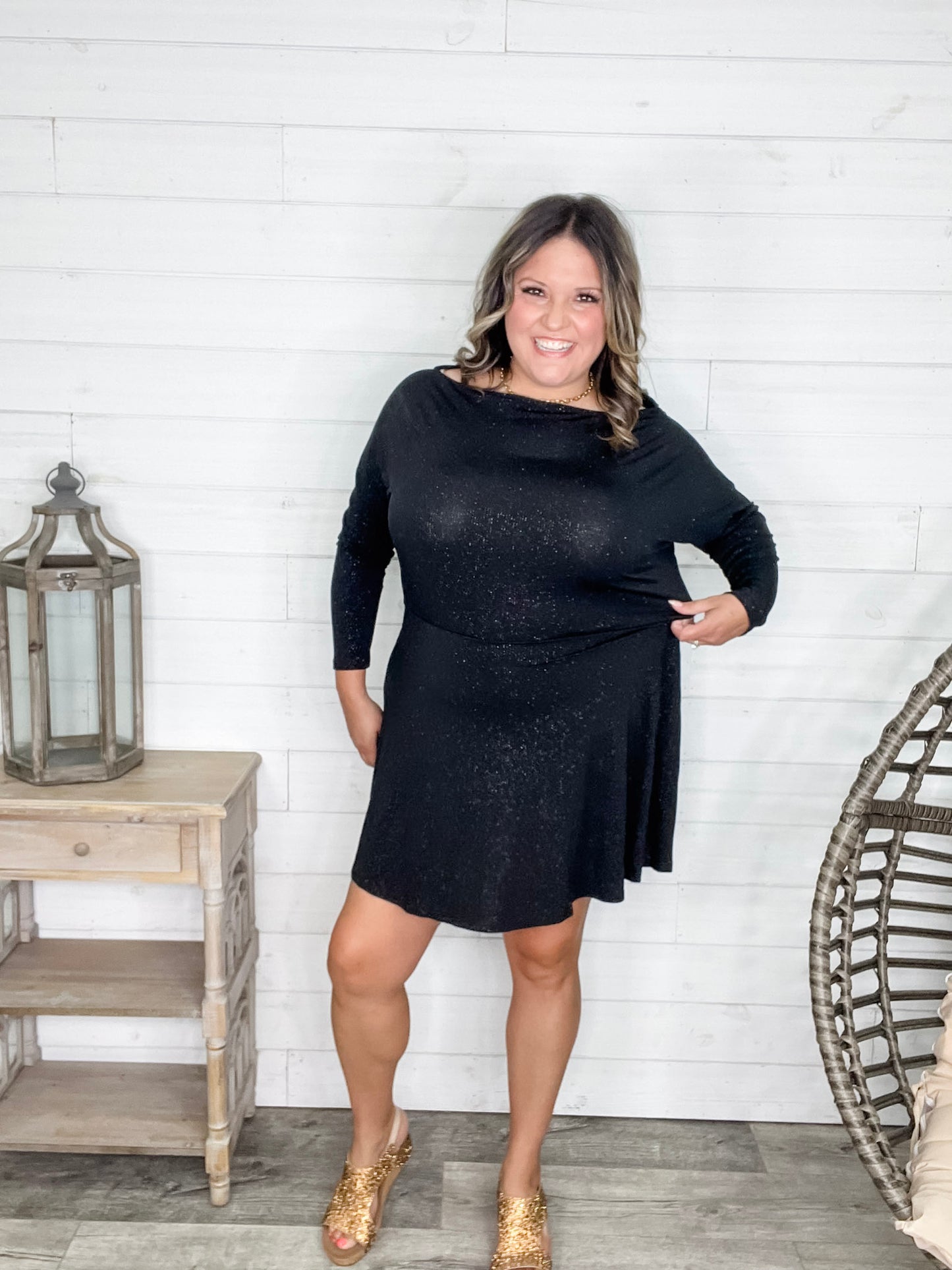 "Tiny Dancer" Boat Neck Sparkle Dress with Built in Shorts (Color Options)