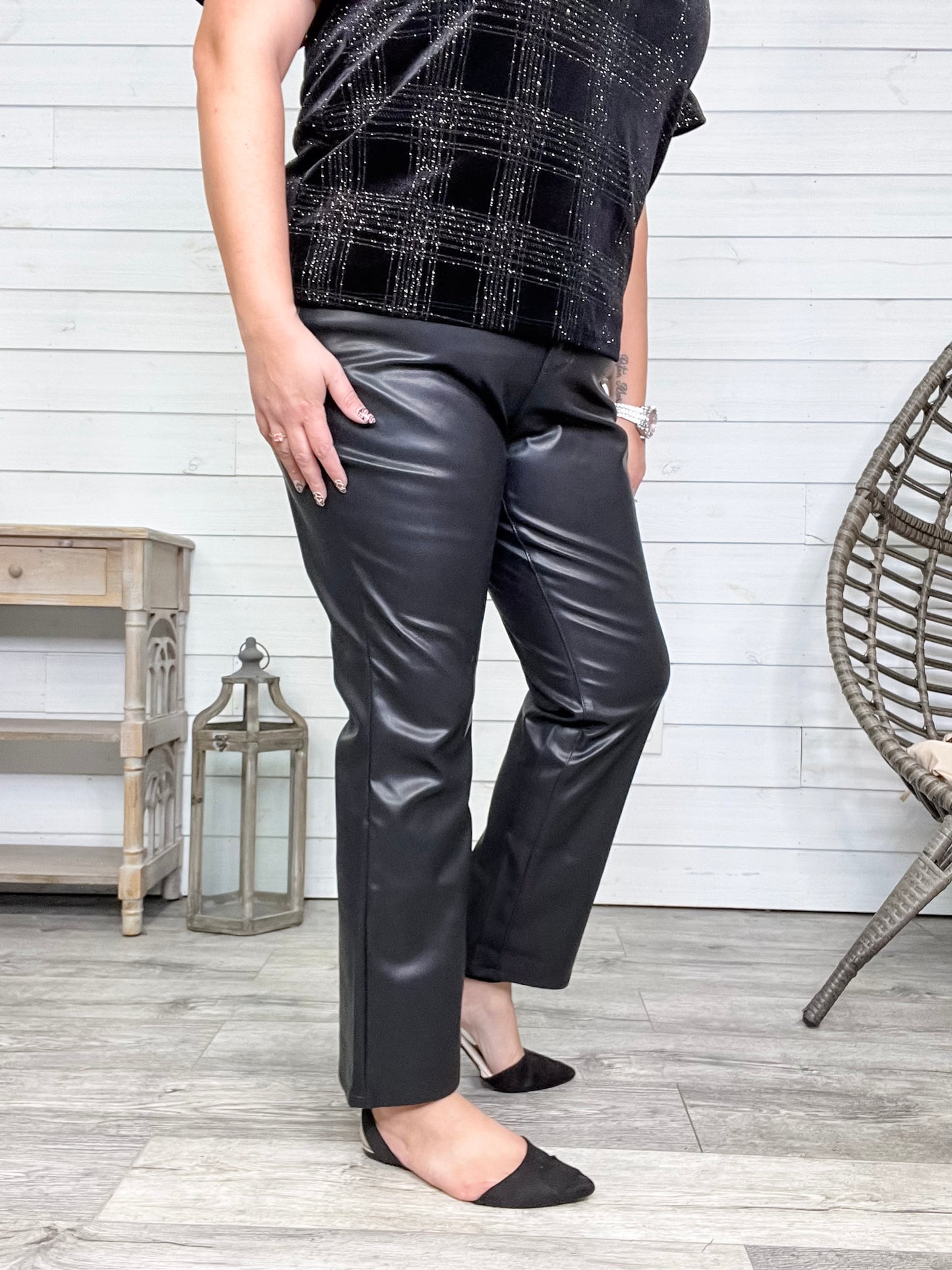 Judy Blue "Foxy" Tummy Control Black Vegan Leather Straight Leg Jeans