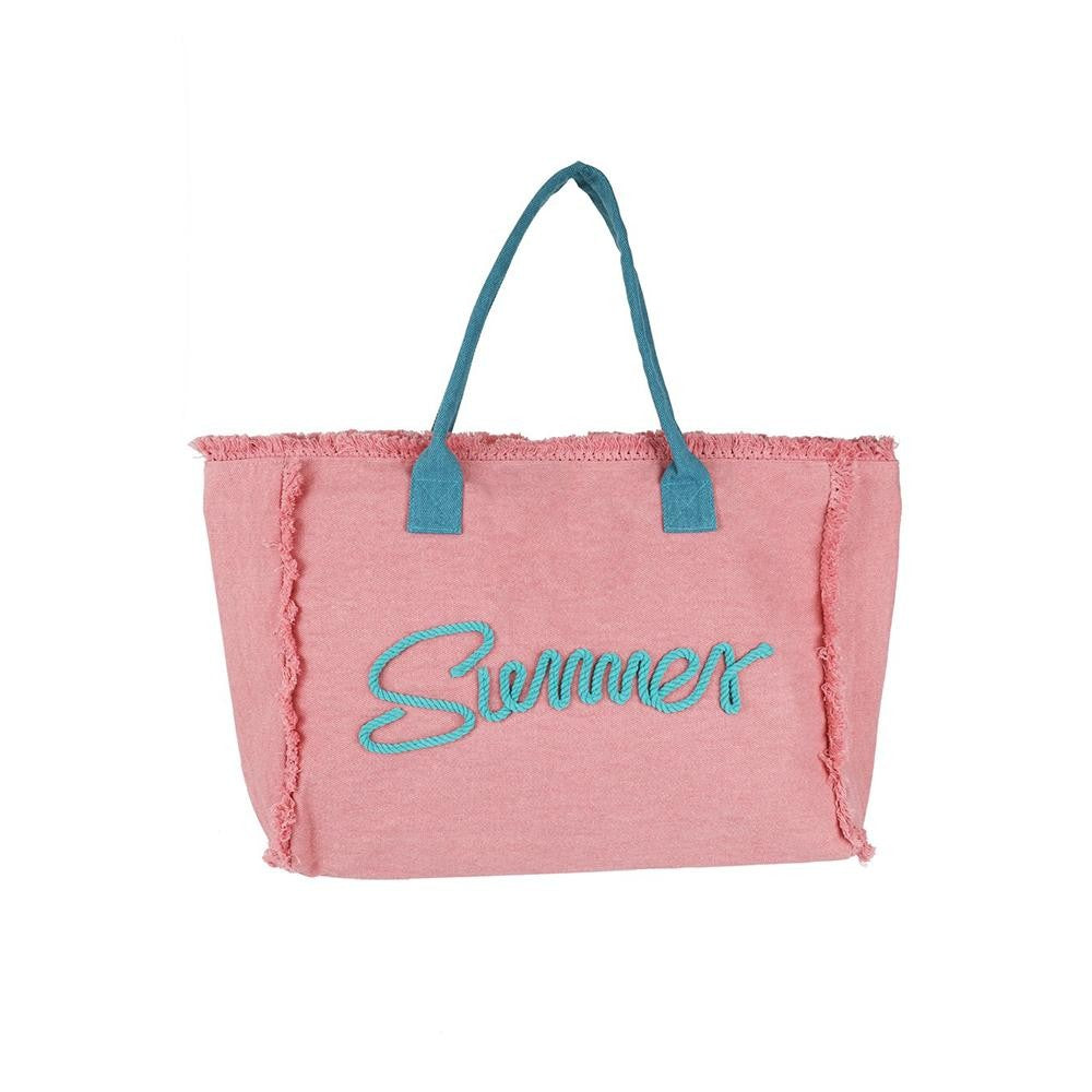 Sewn Rope 'Summer' Letter Fringed Canvas Tote Bag (Multiple Colors)