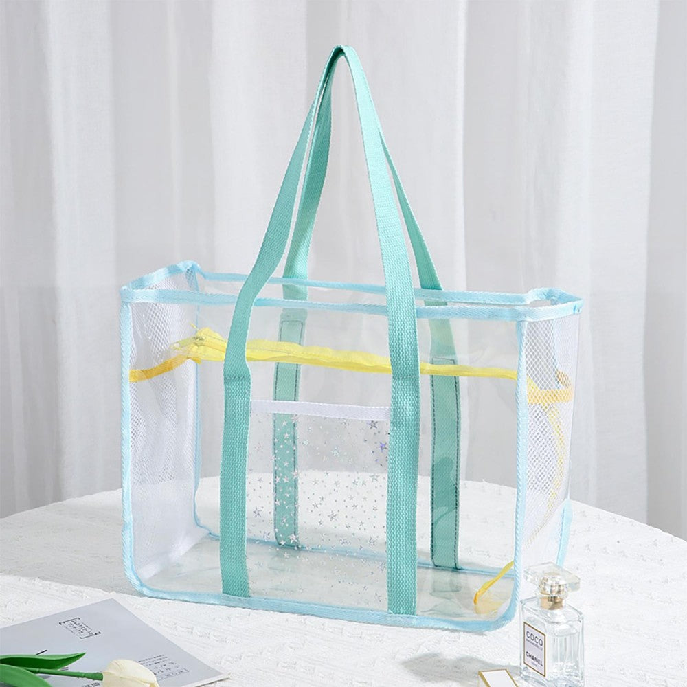 Clear Tote Bag With Mesh Netting and Glitter Stars Detail