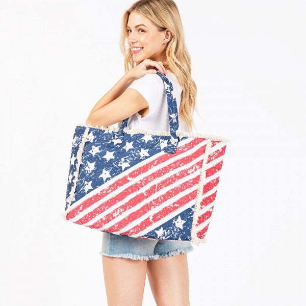 Canvas Americana Fringe Tote Bag