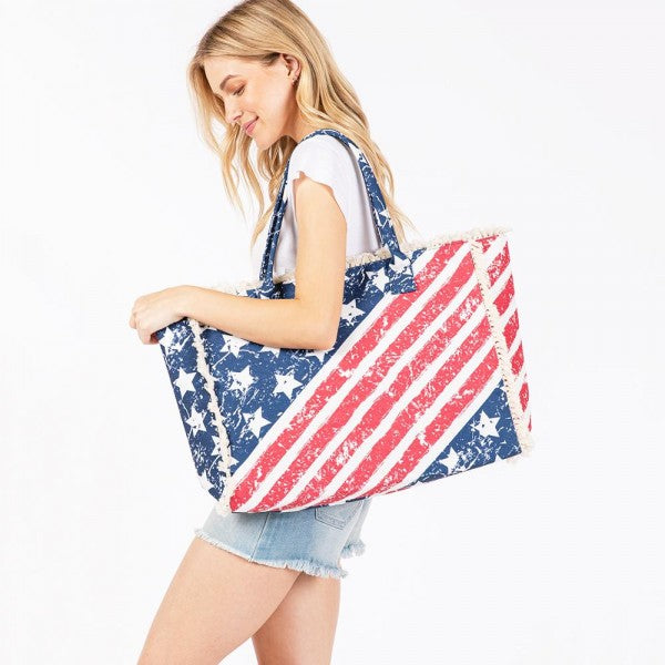 Canvas Americana Fringe Tote Bag
