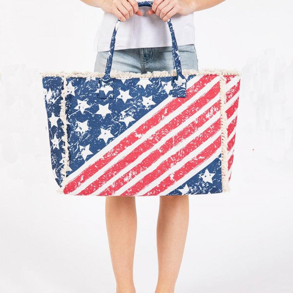 Canvas Americana Fringe Tote Bag