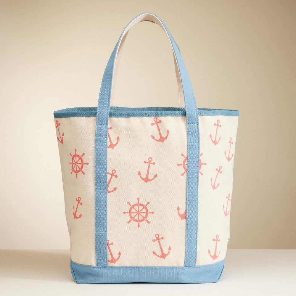 Helm & Anchor Print Canvas Tote Bag (Red & Blue)