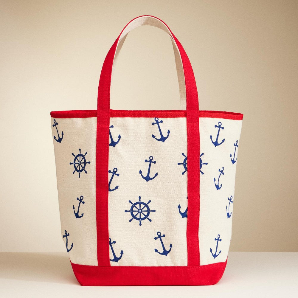 Helm & Anchor Print Canvas Tote Bag (Red & Blue)