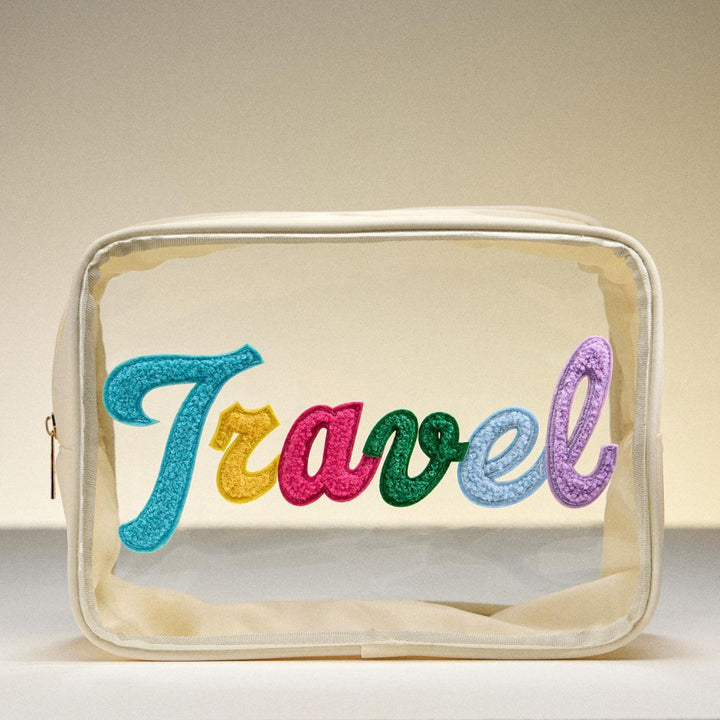 Cursive "Travel" Chenille Patch Clear Pouch (Multiple Options)