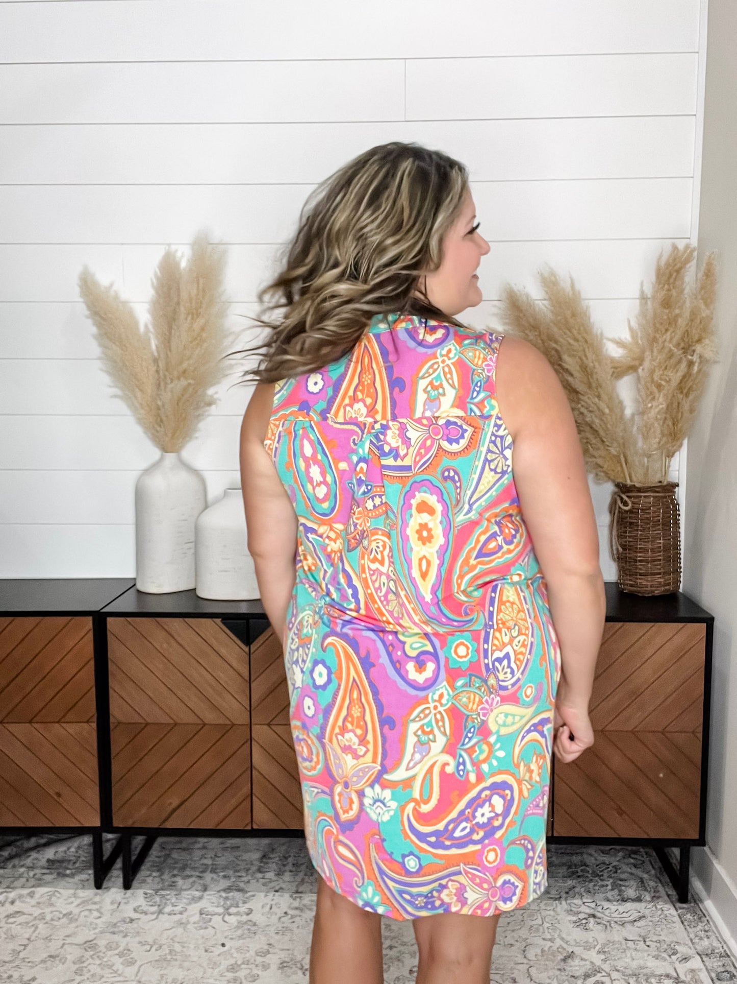 "Seville" Sleeveless Split Neck Dress with Pockets