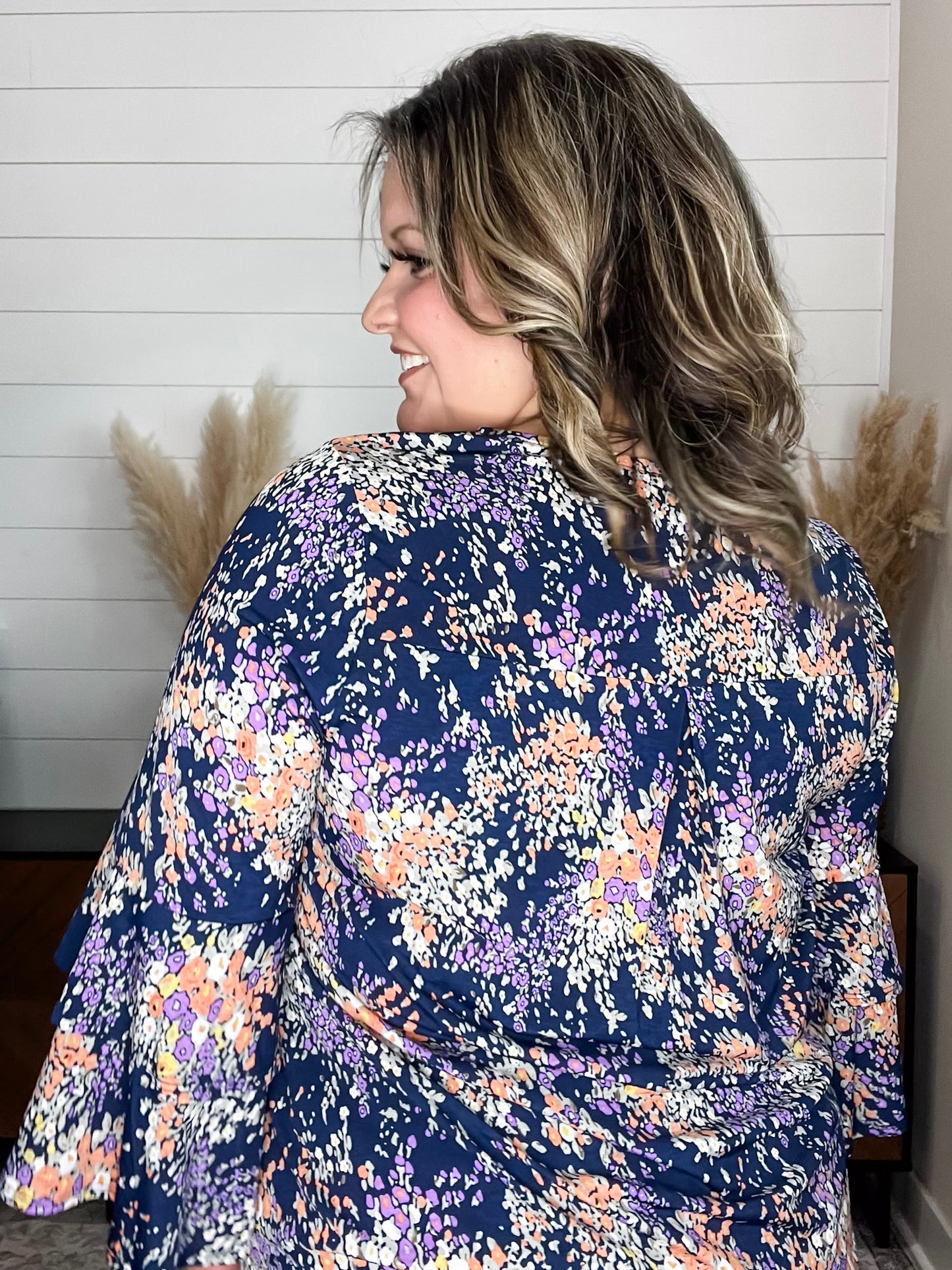 "Mckinley" Floral Round Neck Double Ruffle Sleeve