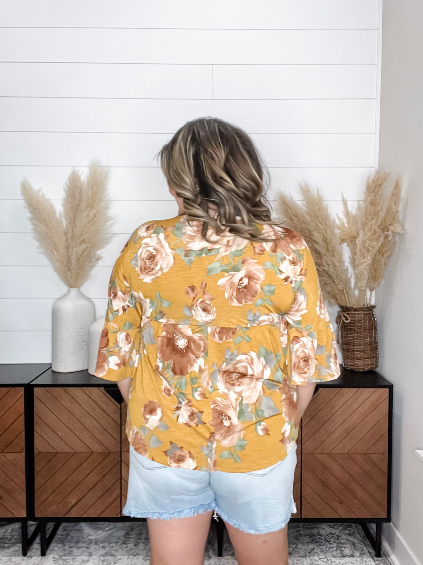 "Calen" Floral 3/4 Ruffle Sleeve Babydoll