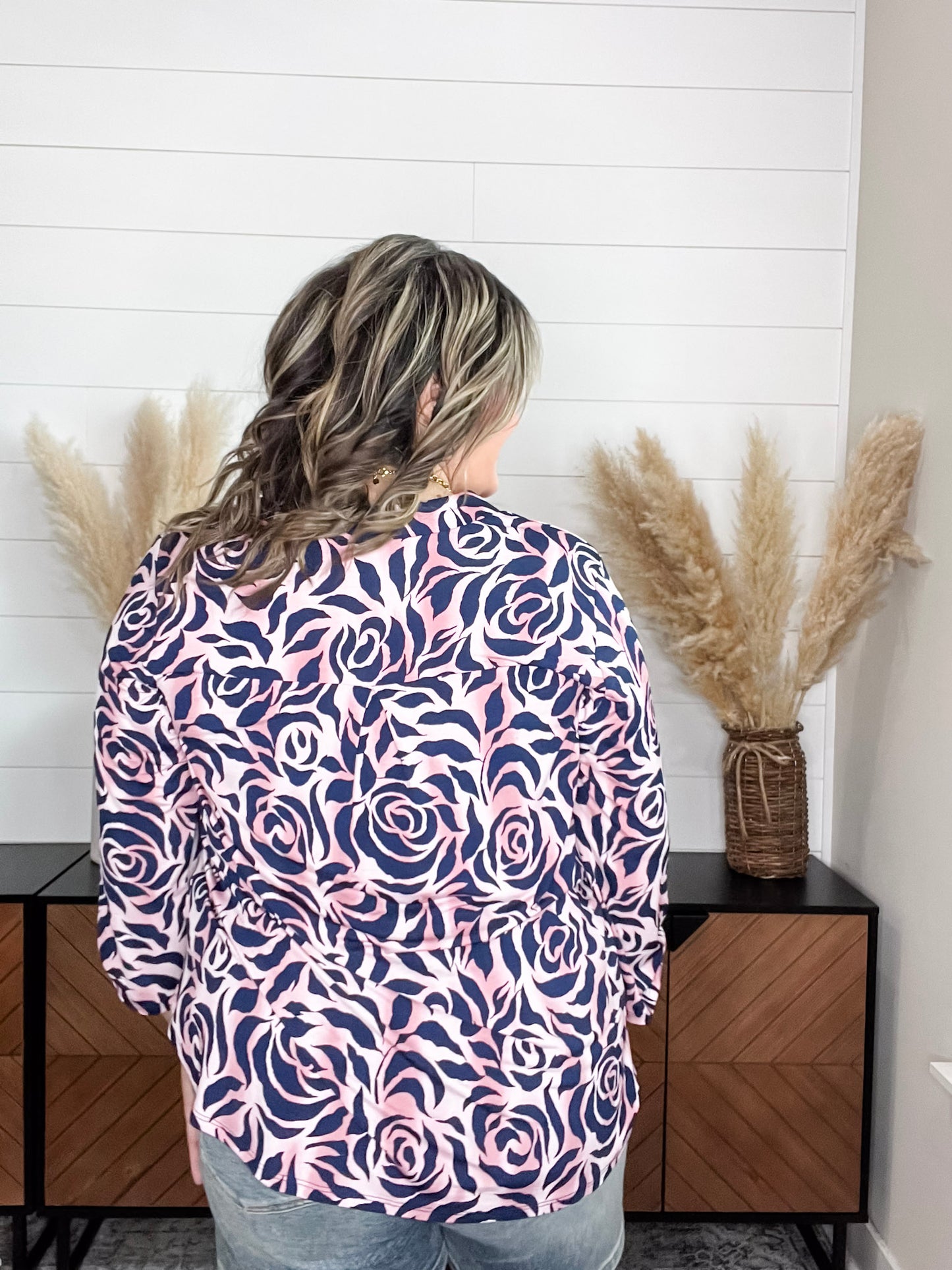 "Present" Lizzy 3/4 Sleeve Split Neck