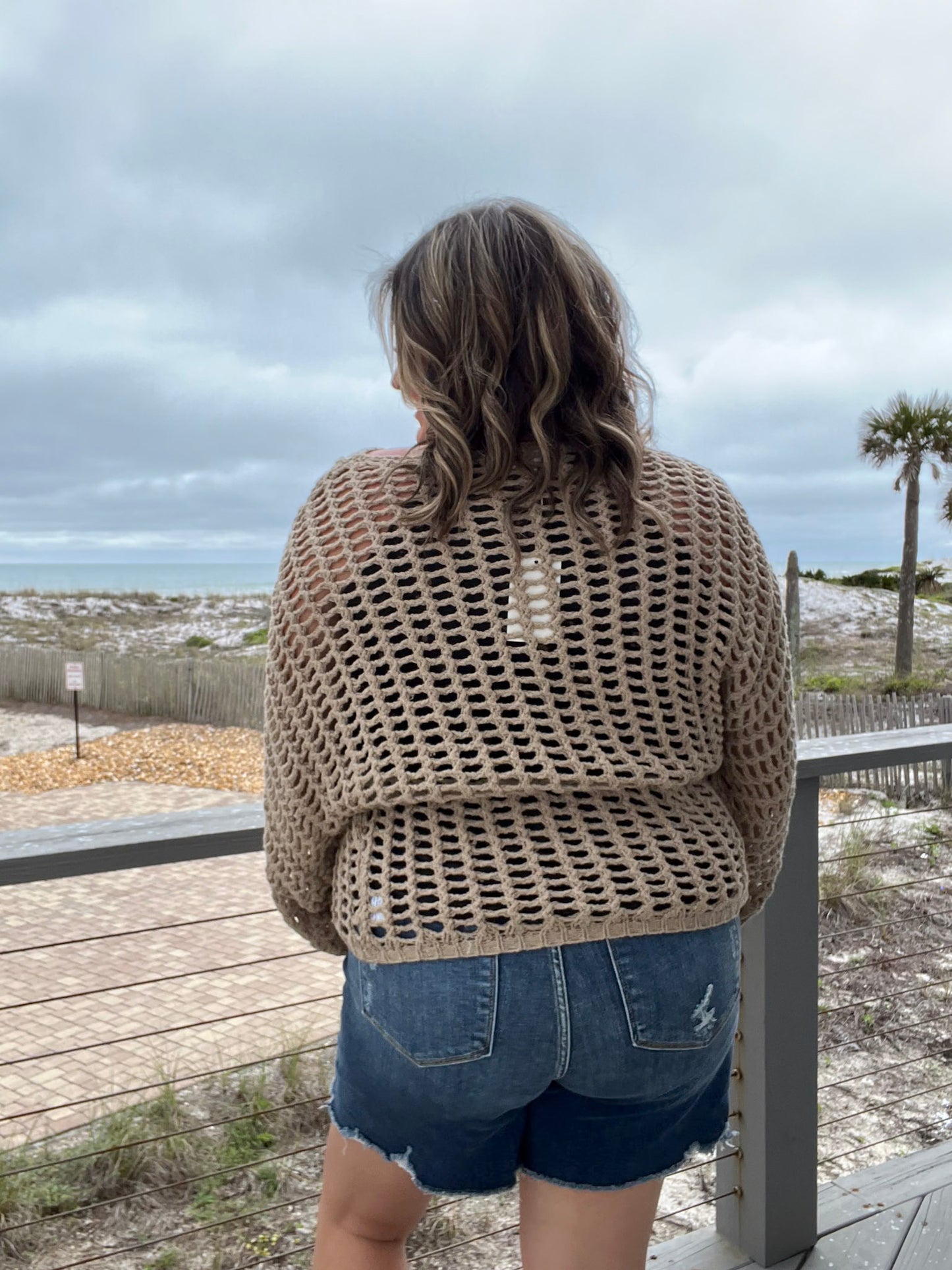 Long Sleeve Wide Weft Crochet Top