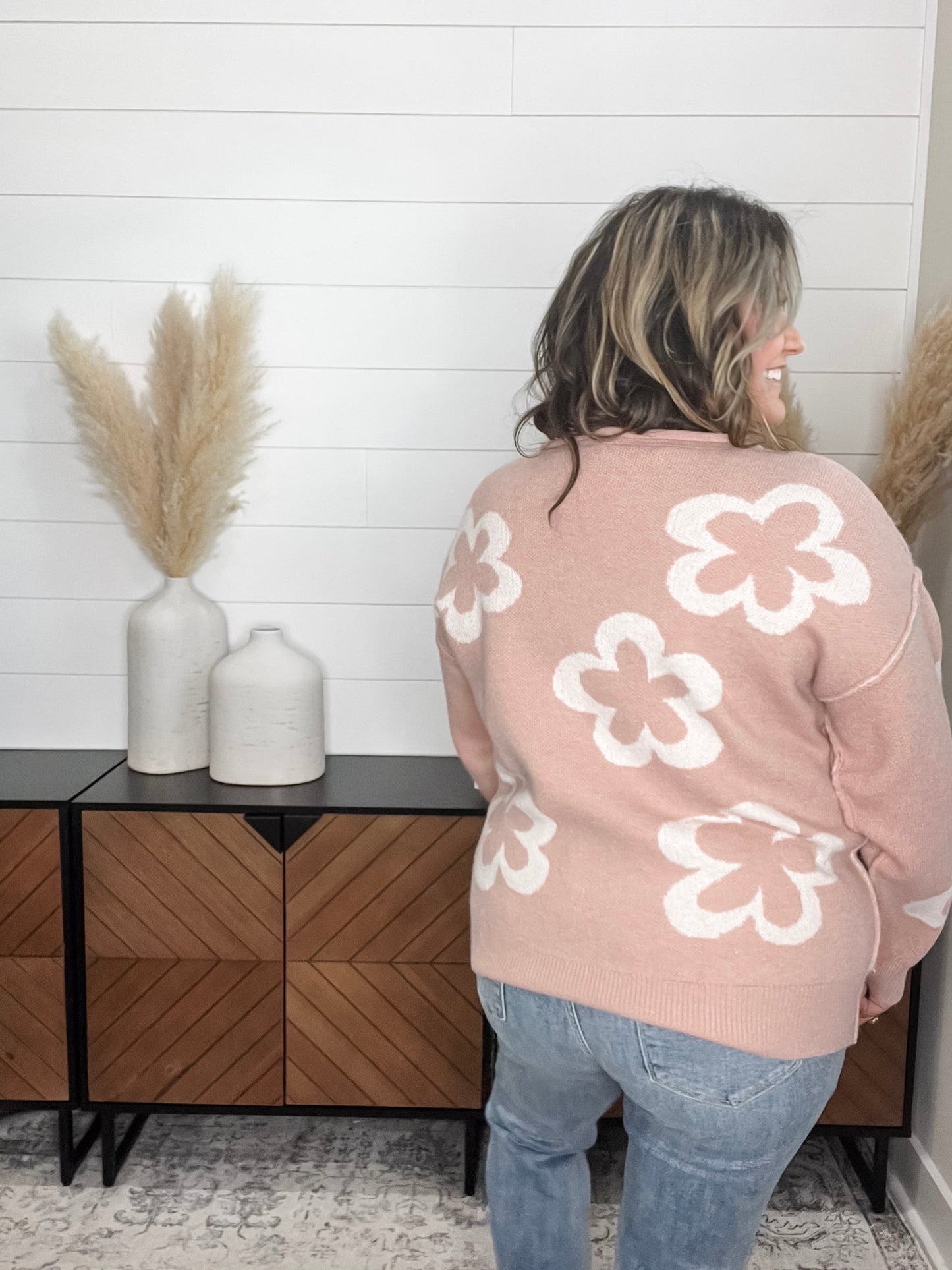 "Cartwright" Floral Print Pearl Embellished Sweater