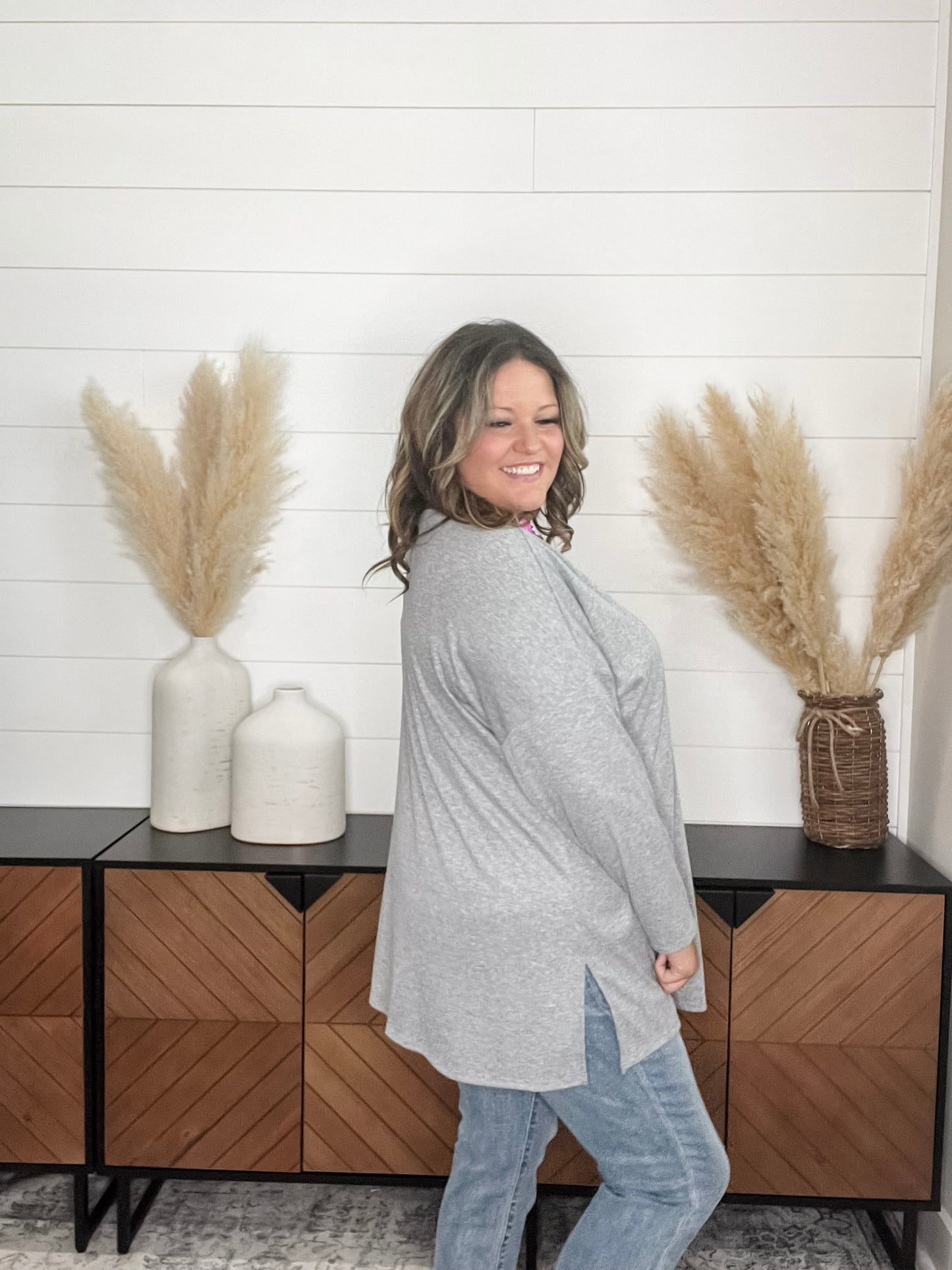 Ribbed Cardigan (Heather Grey)