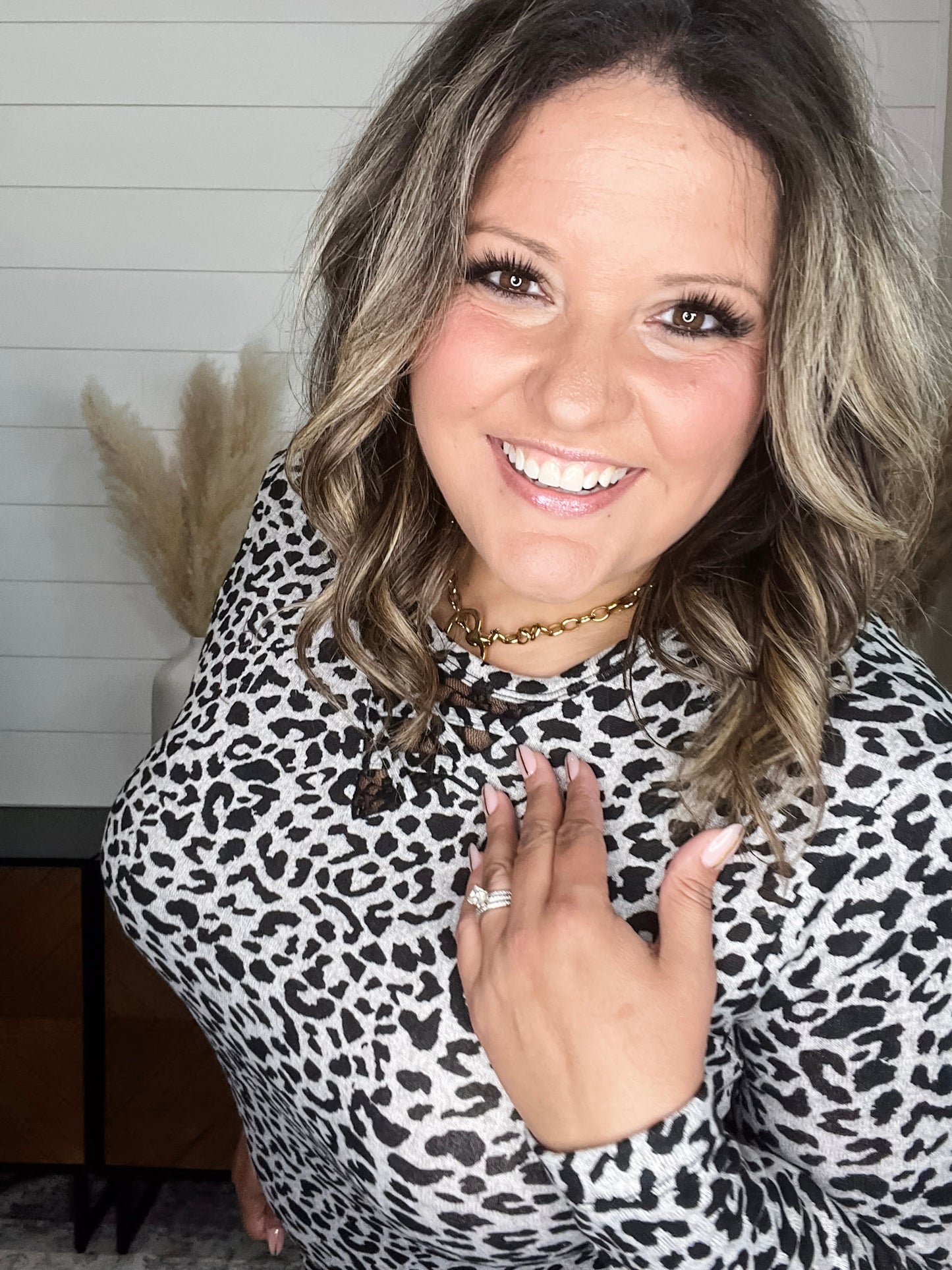 "Dixie" Animal Print Long Sleeve with Criss Cross Design (Grey)